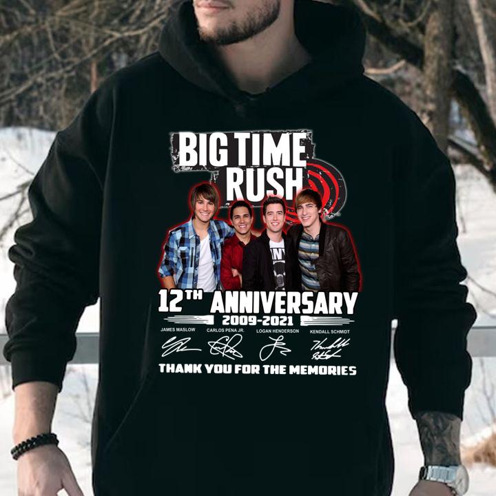 Big Time Rush 12th anniversary 2009-2021 signatures thank you for the memories t-shirt hoodie