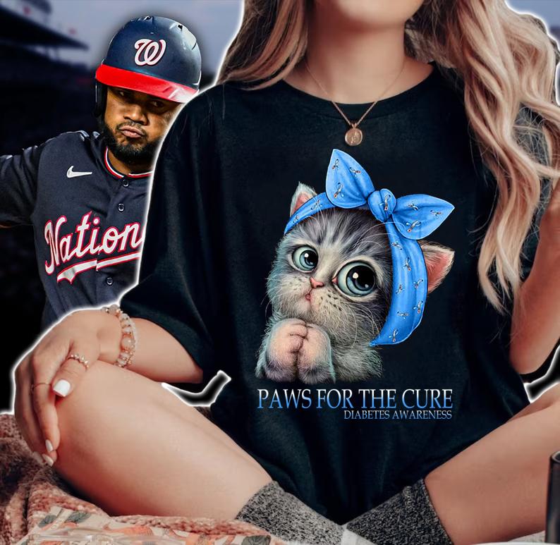 Cat paws for the cure Diabetes Awareness t-shirt woman shirt