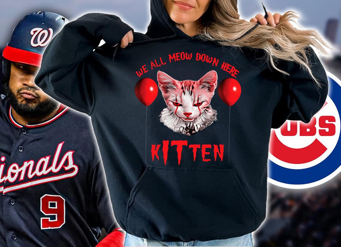 Clown Cat We All MEOW Down Here Kitten Halloween Scary Cat t-shirt hoodie