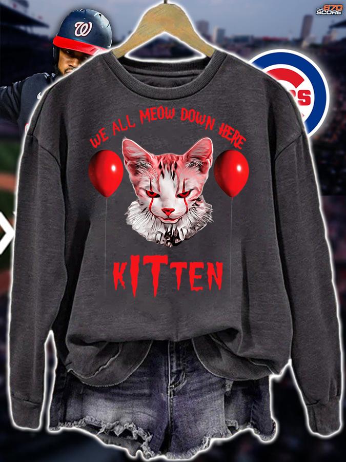 Clown Cat We All MEOW Down Here Kitten Halloween Scary Cat t-shirt sweatshirt