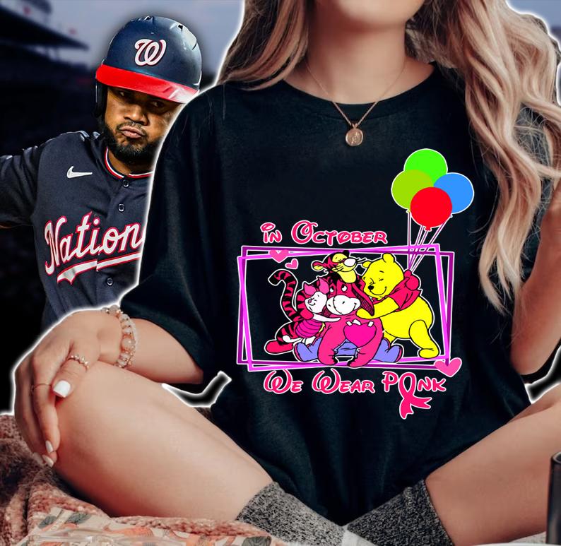 In October We Wear Pink Winnie The Pooh Breast Cancer Awareness t-shirt woman shirt