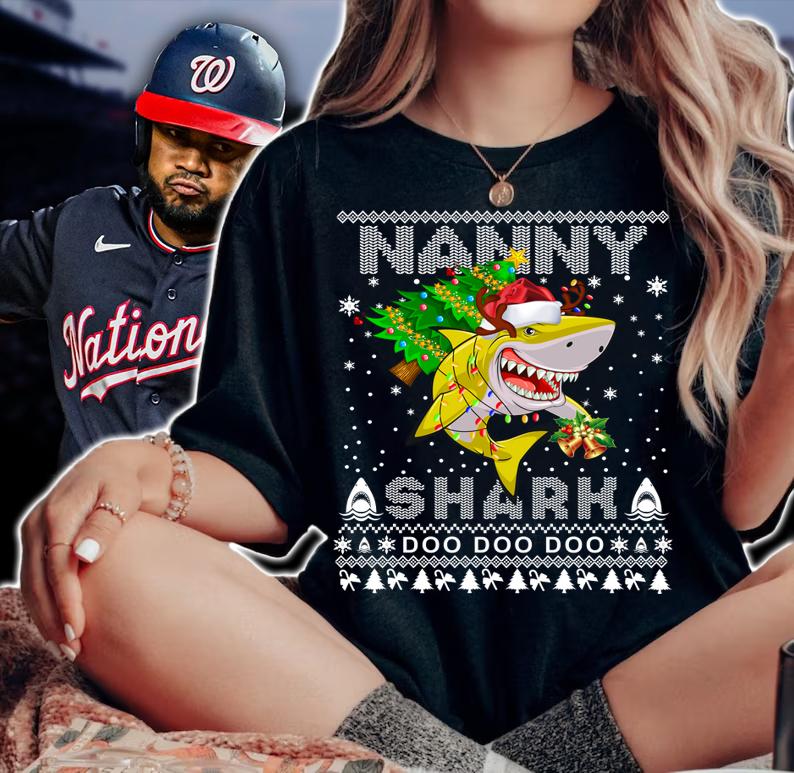 Nanny Shark Santa Christmas Family Matching Pajamas t-shirt woman shirt
