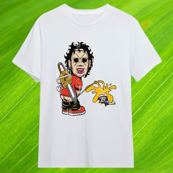 Premium Cleveland Browns Leatherface Pissing On Baltimore Ravens T-Shirt