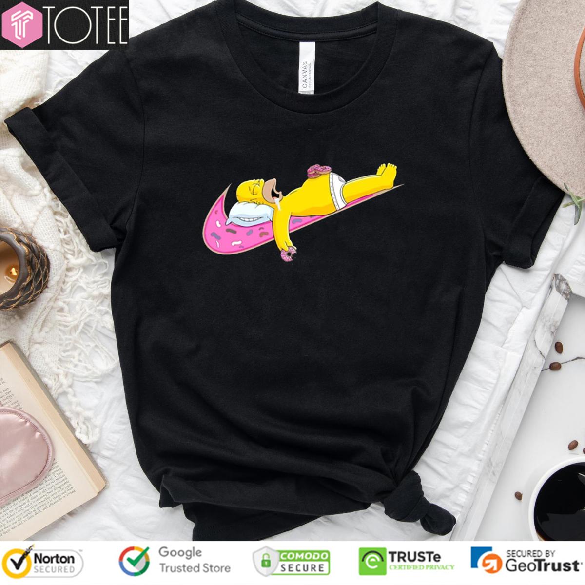 Homer Simpson Sleep Donut Nike Logo Parody T-Shirt
