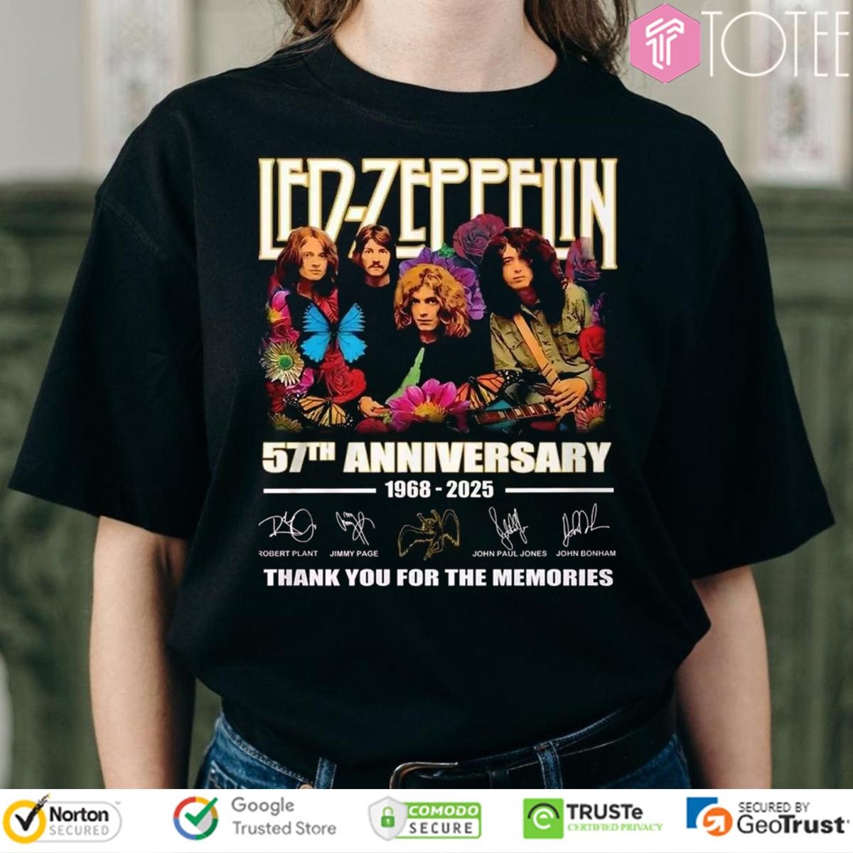 Led Zeppelin 57Th Anniversary 1968-2025 Signatures T-shirt