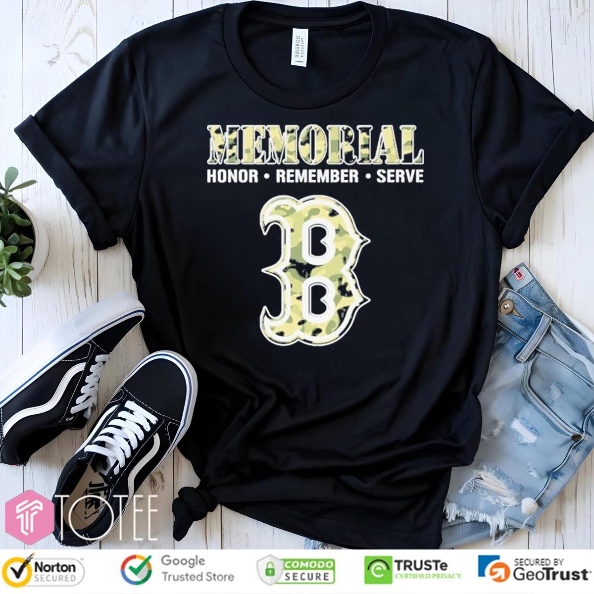 Memorial Honor Remember Serve Camo Boston Red Sox Logo Baseball T-shirt