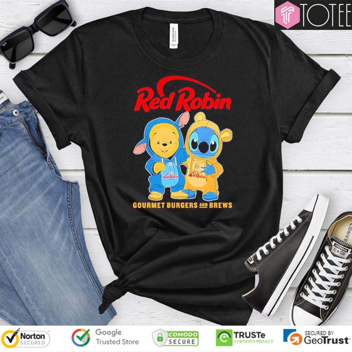 Pooh And Stitch Red Robin Gourmet Burgers And Brews T-shirt